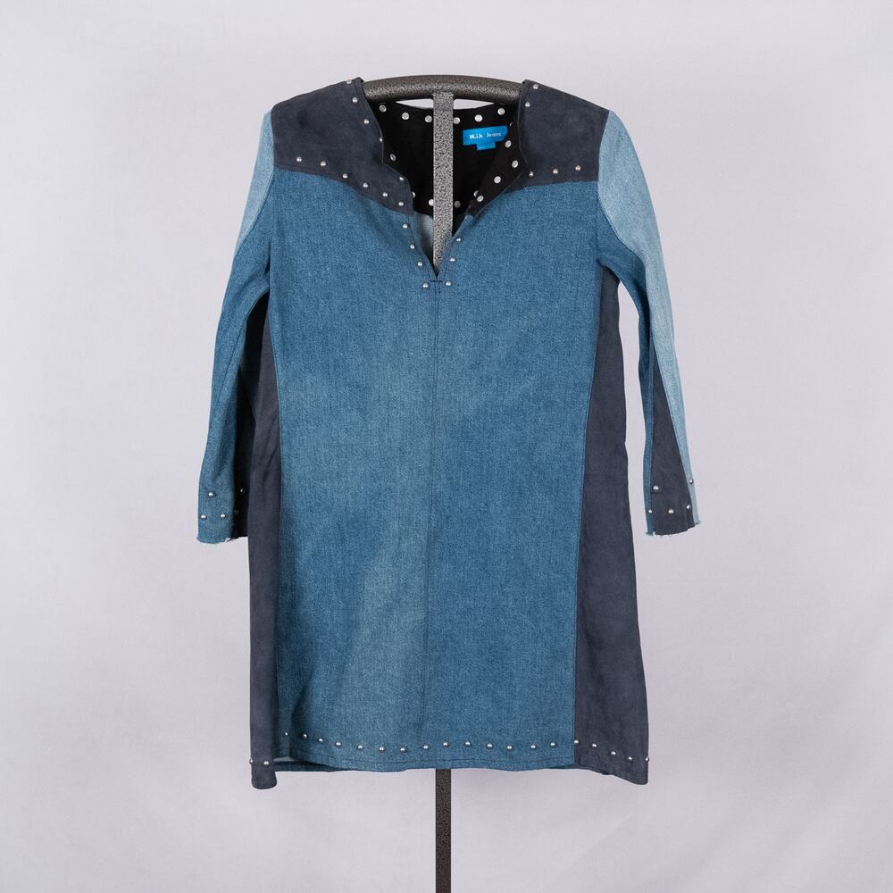 MiH London Retro Denim & Blue Suede Patchwork Dress MEDIUM Studded Indie Western